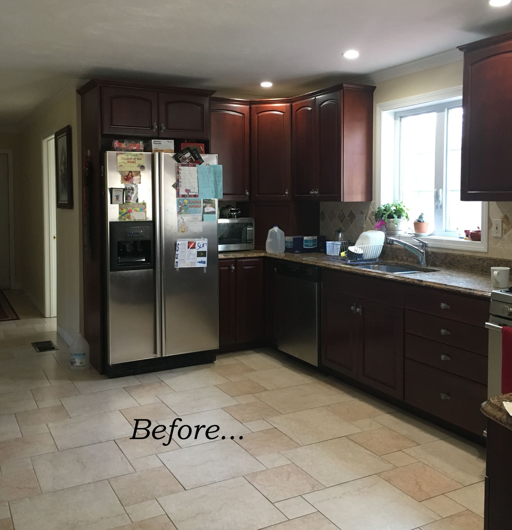 Before and after kitchen cabinetry remodel in Tyngsboro, Massachusetts